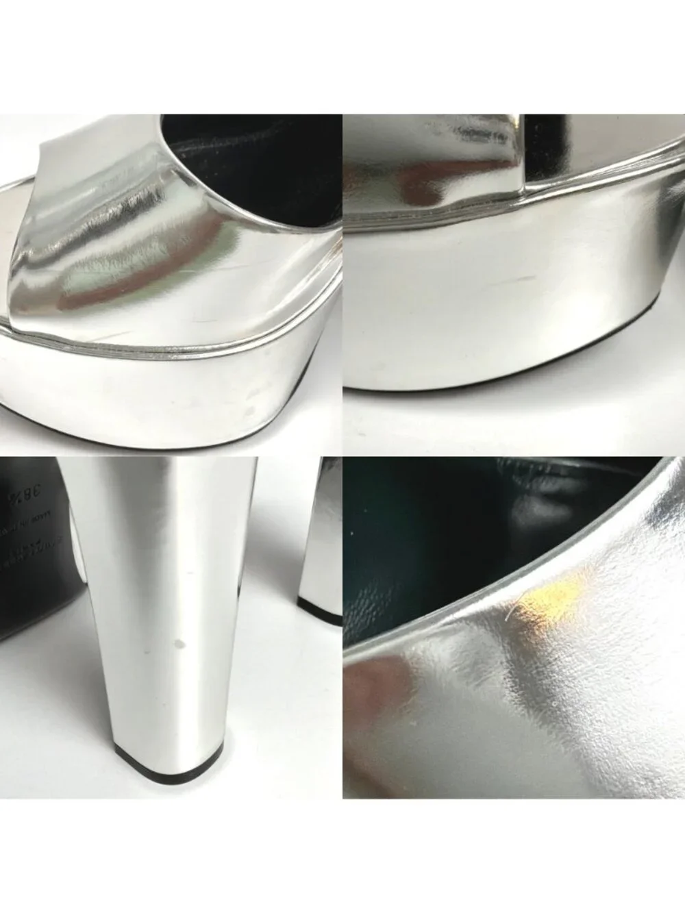SAINT LAURENT Metallic Silver Leather "Jodie" Platform Open Toe Sandals sz 38.5 - Picture 10 of 10